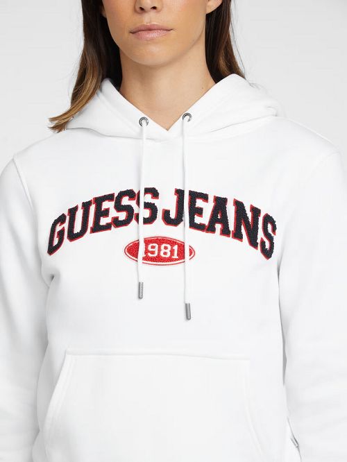 Guess Chenille Logo Patch Hoodie Albi | GUESS-SN27662