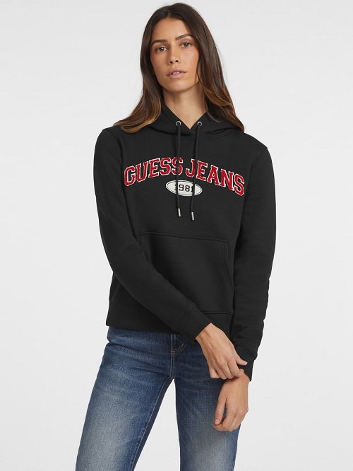 Guess Chenille Logo Patch Hoodie Negrii | GUESS-SN27650