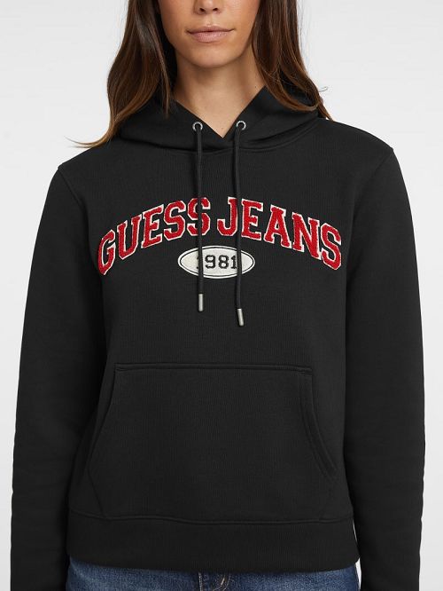 Guess Chenille Logo Patch Hoodie Negrii | GUESS-SN27650