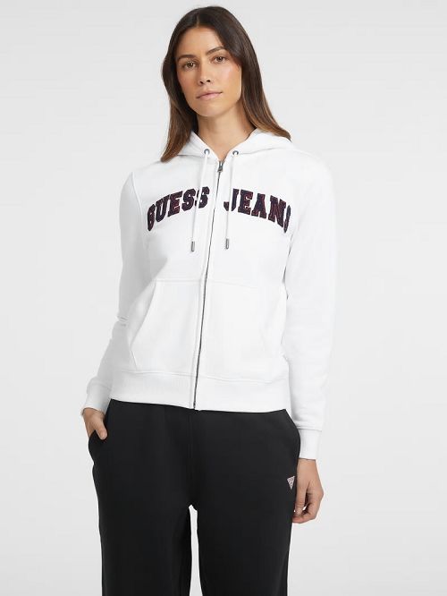 Guess Chenille Logo Patch Zip-Up Sweatshirt Albi | GUESS-SN27927
