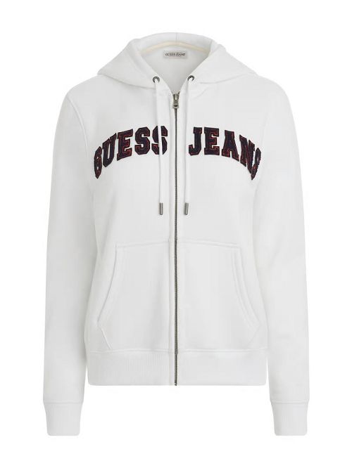 Guess Chenille Logo Patch Zip-Up Sweatshirt Albi | GUESS-SN27927