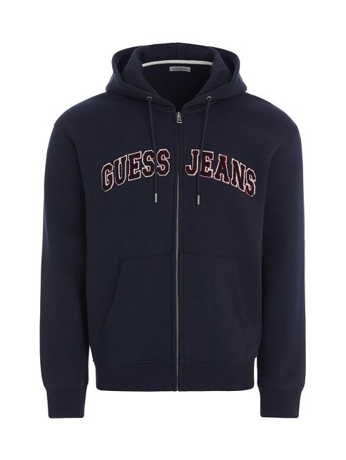 Guess Chenille Patch Zip-Up Hoodie Albastri | GUESS-SN30930