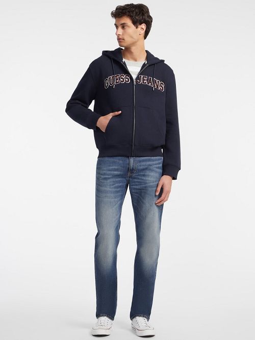 Guess Chenille Patch Zip-Up Hoodie Albastri | GUESS-SN30930