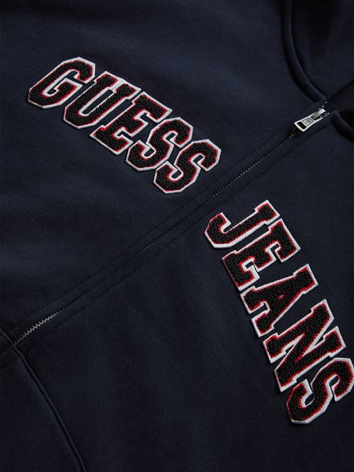 Guess Chenille Patch Zip-Up Hoodie Albastri | GUESS-SN30930