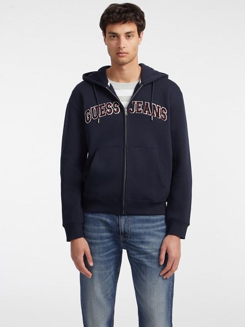 Guess Chenille Patch Zip-Up Hoodie Albastri | GUESS-SN30930