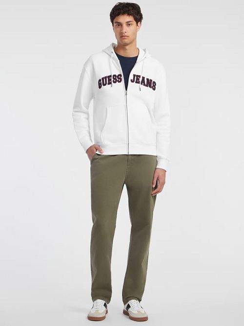 Guess Chenille Patch Zip-Up Hoodie Albi | GUESS-SN31496