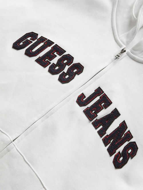 Guess Chenille Patch Zip-Up Hoodie Albi | GUESS-SN31496