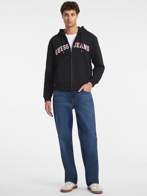 Guess Chenille Patch Zip-Up Hoodie Negrii | GUESS-SN30956