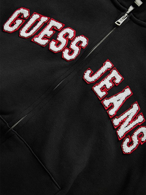 Guess Chenille Patch Zip-Up Hoodie Negrii | GUESS-SN30956