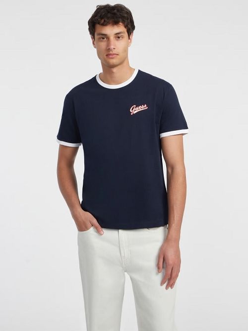 Guess Chest Script Logo Tee Albastri | GUESS-SN30509