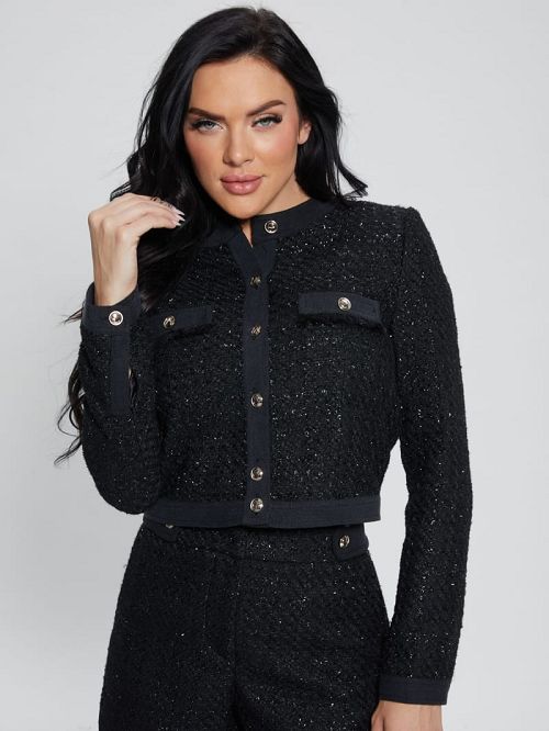 Guess Clarissa Metallic Tweed Jacket Negrii | GUESS-SN27897
