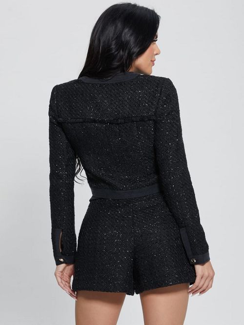 Guess Clarissa Metallic Tweed Jacket Negrii | GUESS-SN27897