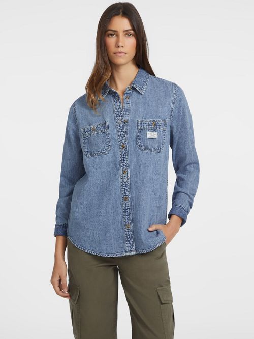 Guess Classic Long-Sleeve Denim Shirt Albastri | GUESS-SN26656