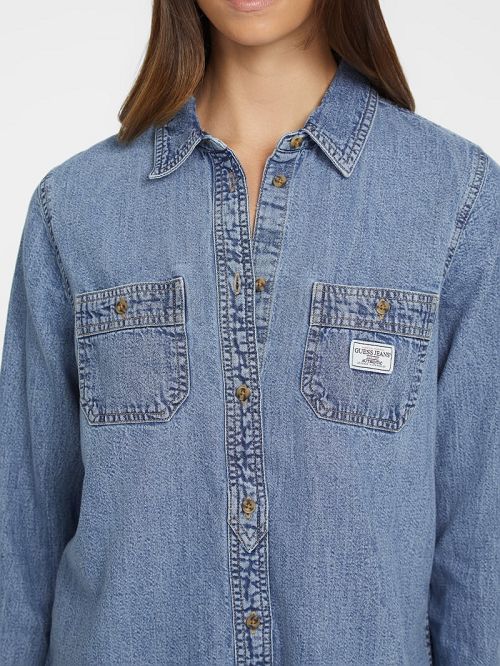 Guess Classic Long-Sleeve Denim Shirt Albastri | GUESS-SN26656