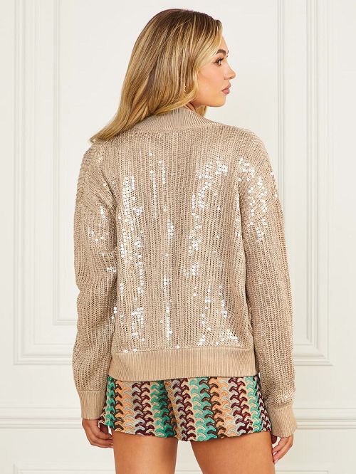 Guess Claudia Sequins Sweater Jacket Bej | GUESS-SN28037