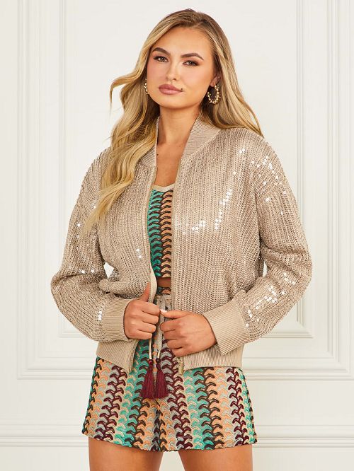 Guess Claudia Sequins Sweater Jacket Bej | GUESS-SN28037