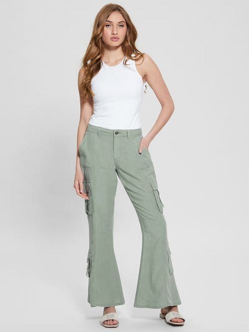 Guess Clay Linen Cargo Pants Verzi | GUESS-SN28308