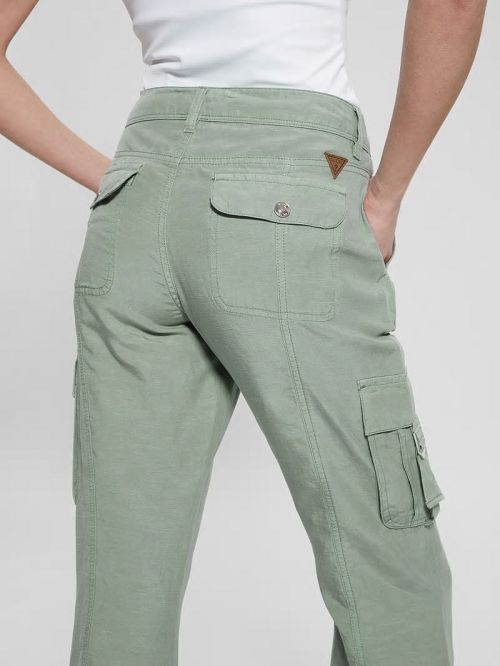 Guess Clay Linen Cargo Pants Verzi | GUESS-SN28308