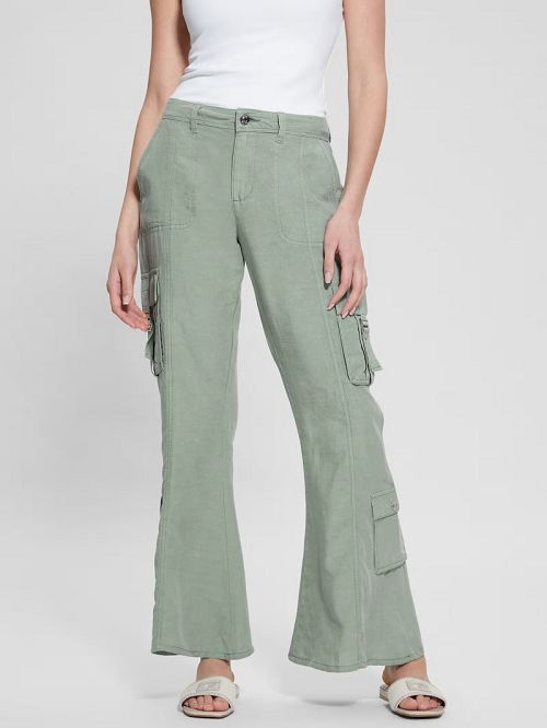 Guess Clay Linen Cargo Pants Verzi | GUESS-SN28308