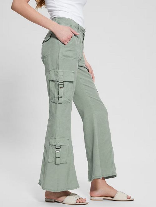 Guess Clay Linen Cargo Pants Verzi | GUESS-SN28308