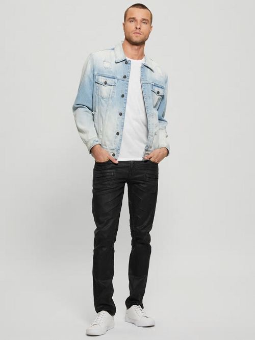 Guess Coated Denim Tapered Zip Jeans Negrii | GUESS-SN30429