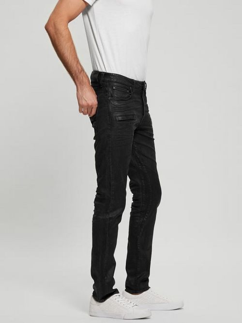 Guess Coated Denim Tapered Zip Jeans Negrii | GUESS-SN30429
