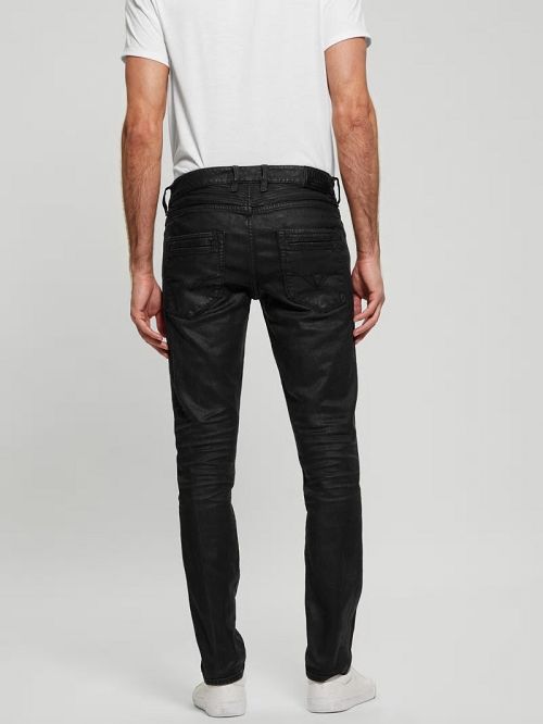 Guess Coated Denim Tapered Zip Jeans Negrii | GUESS-SN30429