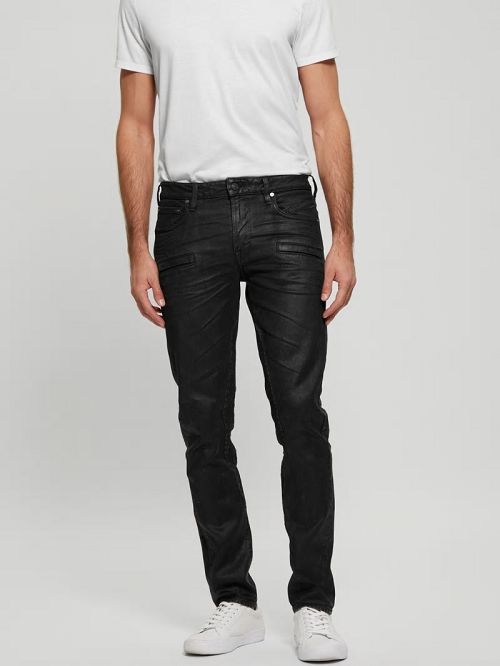 Guess Coated Denim Tapered Zip Jeans Negrii | GUESS-SN30429