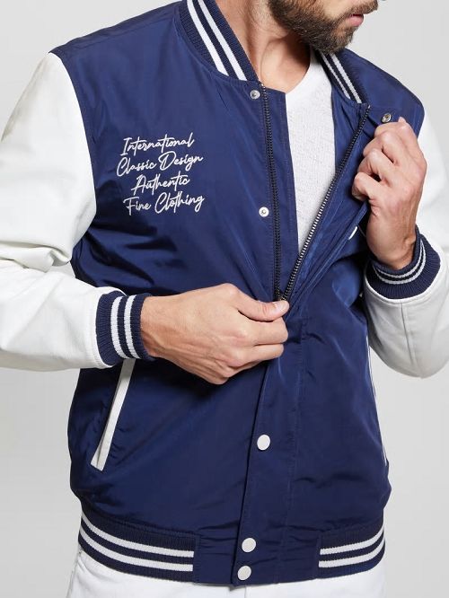 Guess Color-Block Varsity Jacket Albastri | GUESS-SN30858