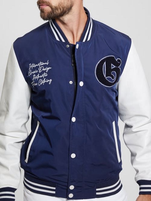 Guess Color-Block Varsity Jacket Albastri | GUESS-SN30858