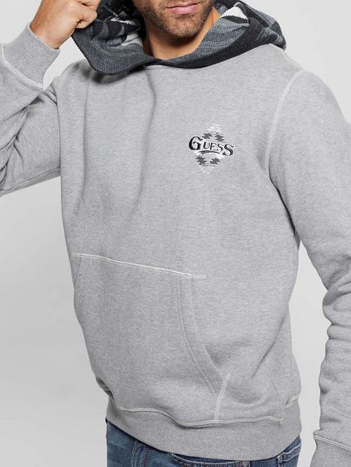 Guess Contrast Hoodie Sweatshirt Gri | GUESS-SN31051
