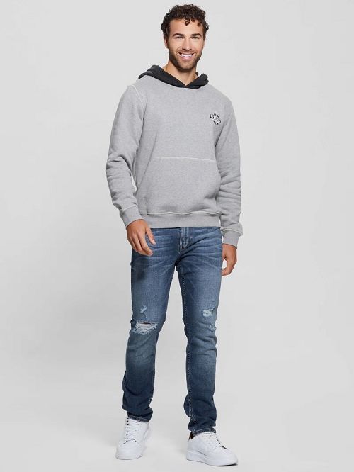 Guess Contrast Hoodie Sweatshirt Gri | GUESS-SN31051