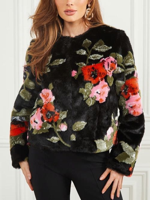 Guess Corsage Faux-Fur Floral Jacket Multi | GUESS-SN27868