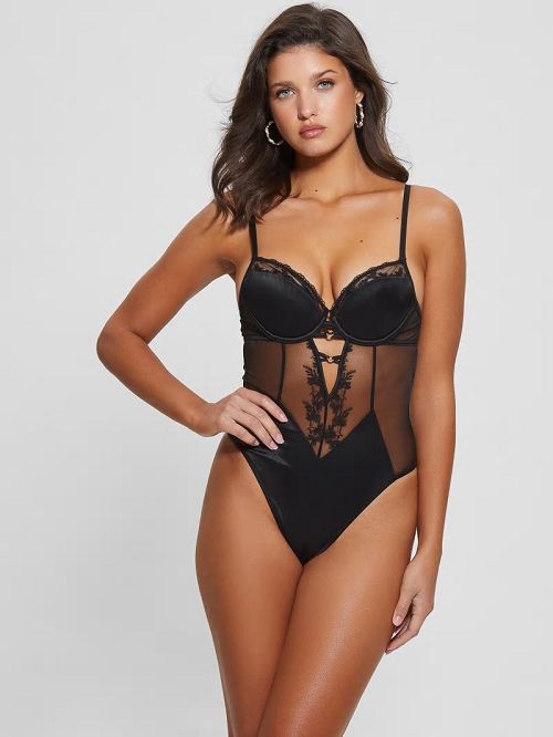Guess Corynn Quattro G and Lace Bodysuit Negrii | GUESS-SN28599