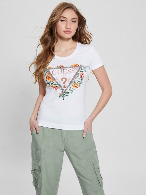 Guess Crewneck Flowers Icon Tee Albi | GUESS-SN27064