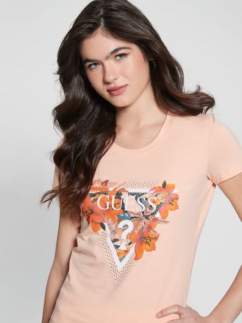 Guess Crewneck Flowers Icon Tee Roz | GUESS-SN27051