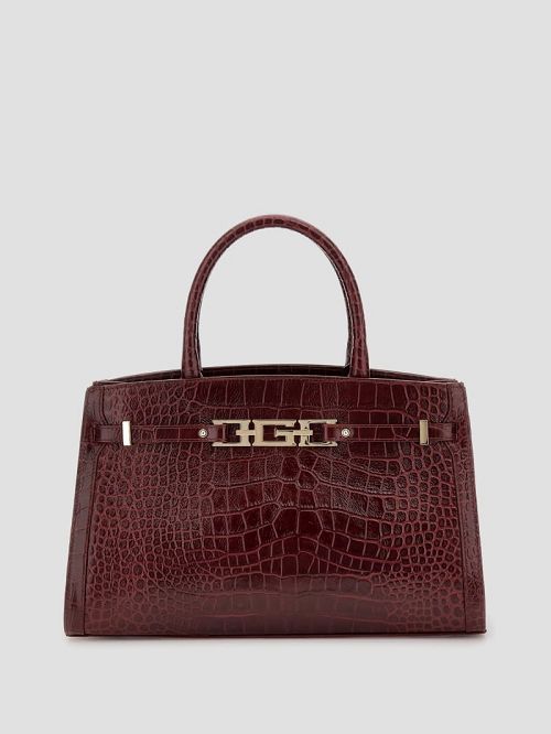 Guess Cristina Croc Medium Satchel Rosii | GUESS-SN29303