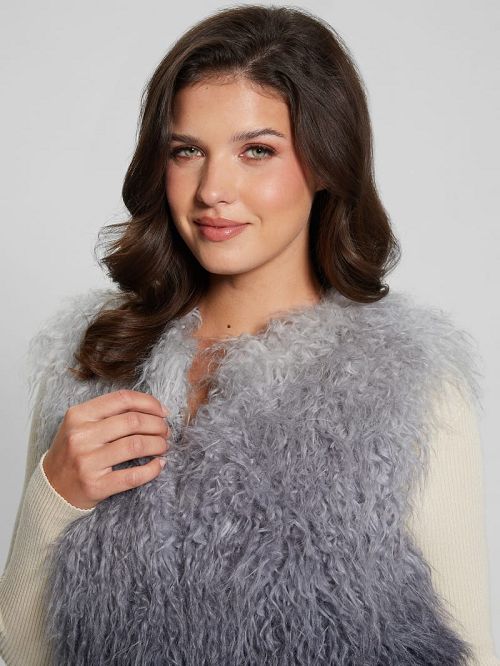 Guess Cristina Faux-Fur Ombré Vest Gri | GUESS-SN27969
