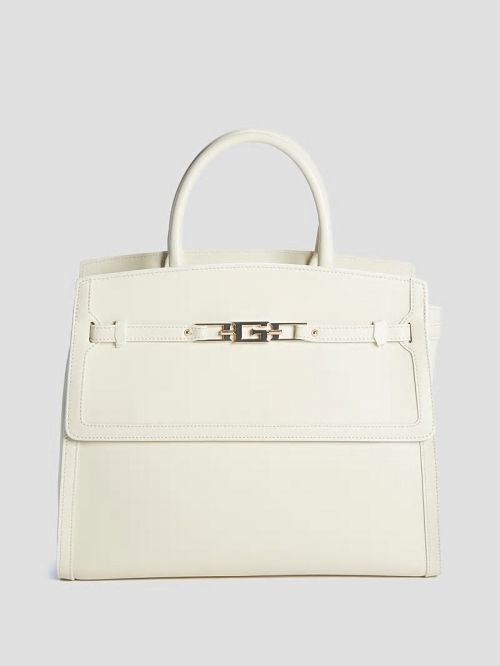 Guess Cristina Leather Medium Satchel Bej | GUESS-SN29277