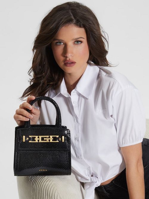 Guess Cristina Small Leather Satchel Negrii | GUESS-SN28746