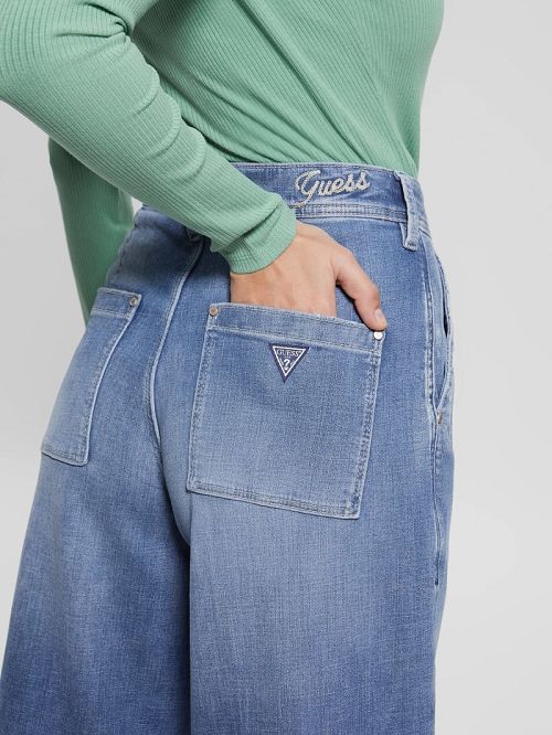 Guess Dakota Cropped Wide-Leg Jeans Albastri | GUESS-SN26552