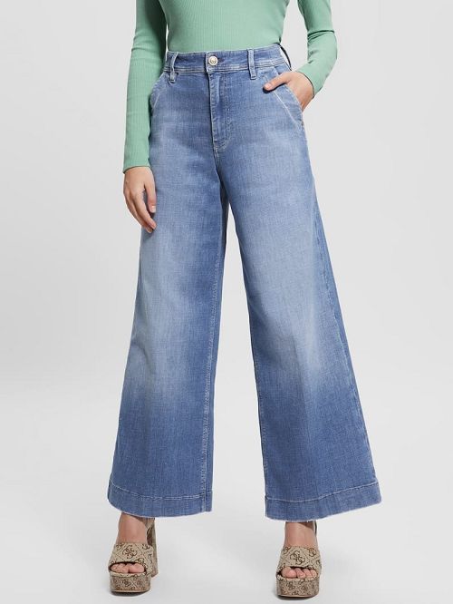Guess Dakota Cropped Wide-Leg Jeans Albastri | GUESS-SN26552