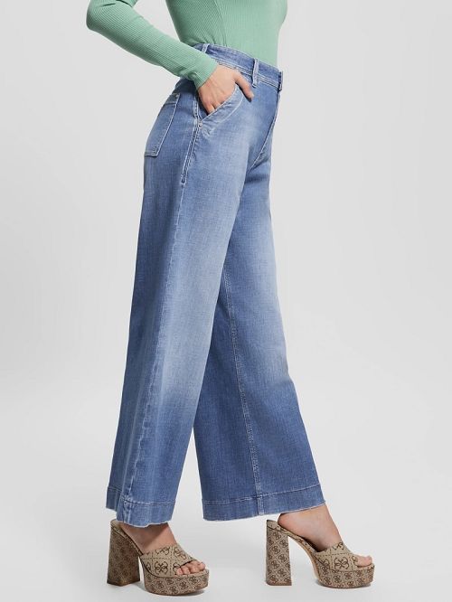 Guess Dakota Cropped Wide-Leg Jeans Albastri | GUESS-SN26552
