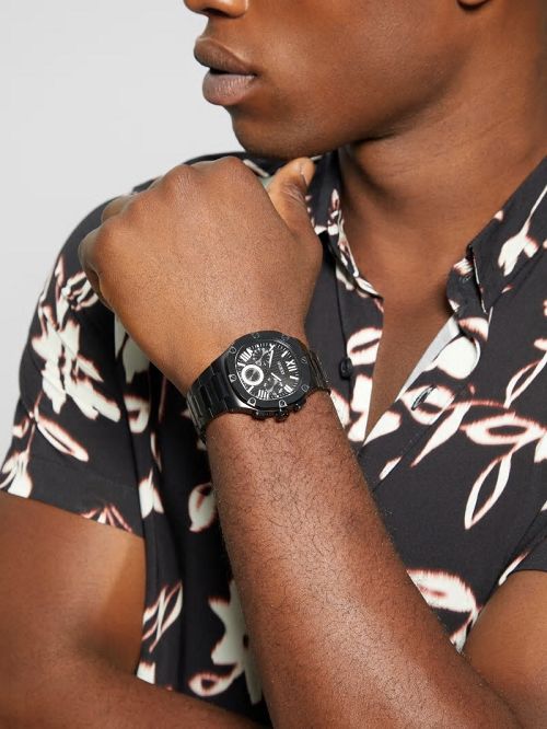 Guess Dark Silver-Tone and Blue Multifunction Watch Negrii | GUESS-SN31616