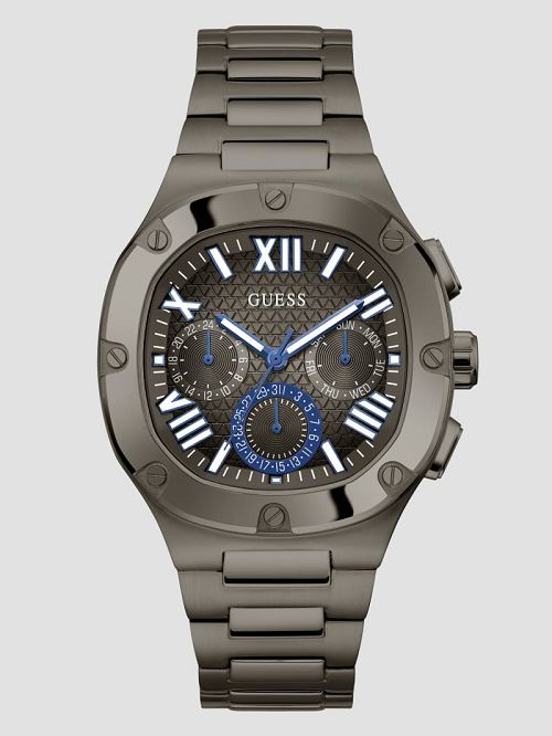 Guess Dark Silver-Tone and Blue Multifunction Watch Negrii | GUESS-SN31616