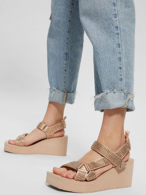 Guess Dawsin Rhinestone Wedges Bej | GUESS-SN29681