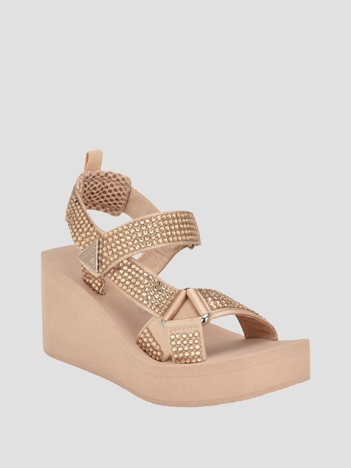 Guess Dawsin Rhinestone Wedges Bej | GUESS-SN29681