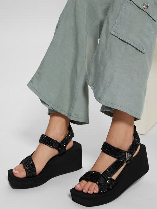 Guess Dawsin Rhinestone Wedges Negrii | GUESS-SN29639