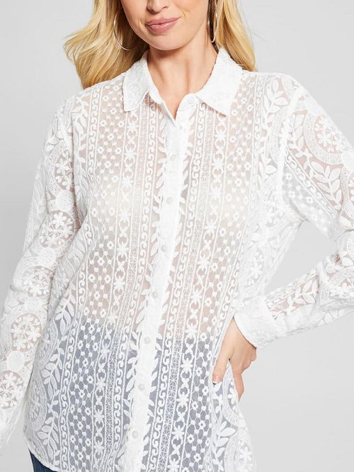 Guess Deloris Embroidered Top Albi | GUESS-SN27385