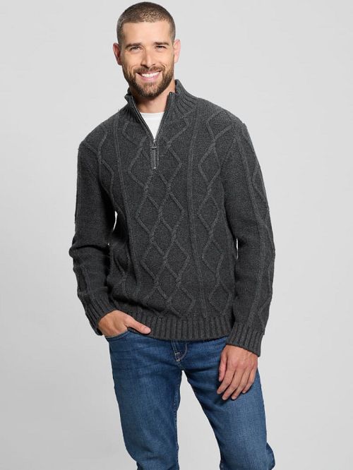 Guess Diamond Cable-Knit Half-Zip Sweater Gri | GUESS-SN30816